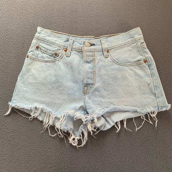 Levi's Pants - Levi's 501 Button Fly Denim Cut Off Shorts Raw Hem Frayed Light Wash Size 27